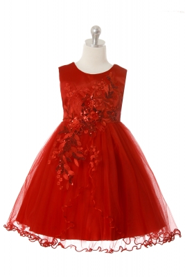 Girls Dress Style 1044 - Fancy Sleeveless Dress with Flower Details in Choice of Color